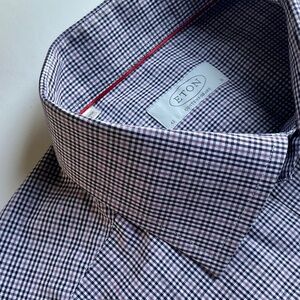 ETON  contemporary black & purple mini checke cotton shirt Sz 16 made in Romania